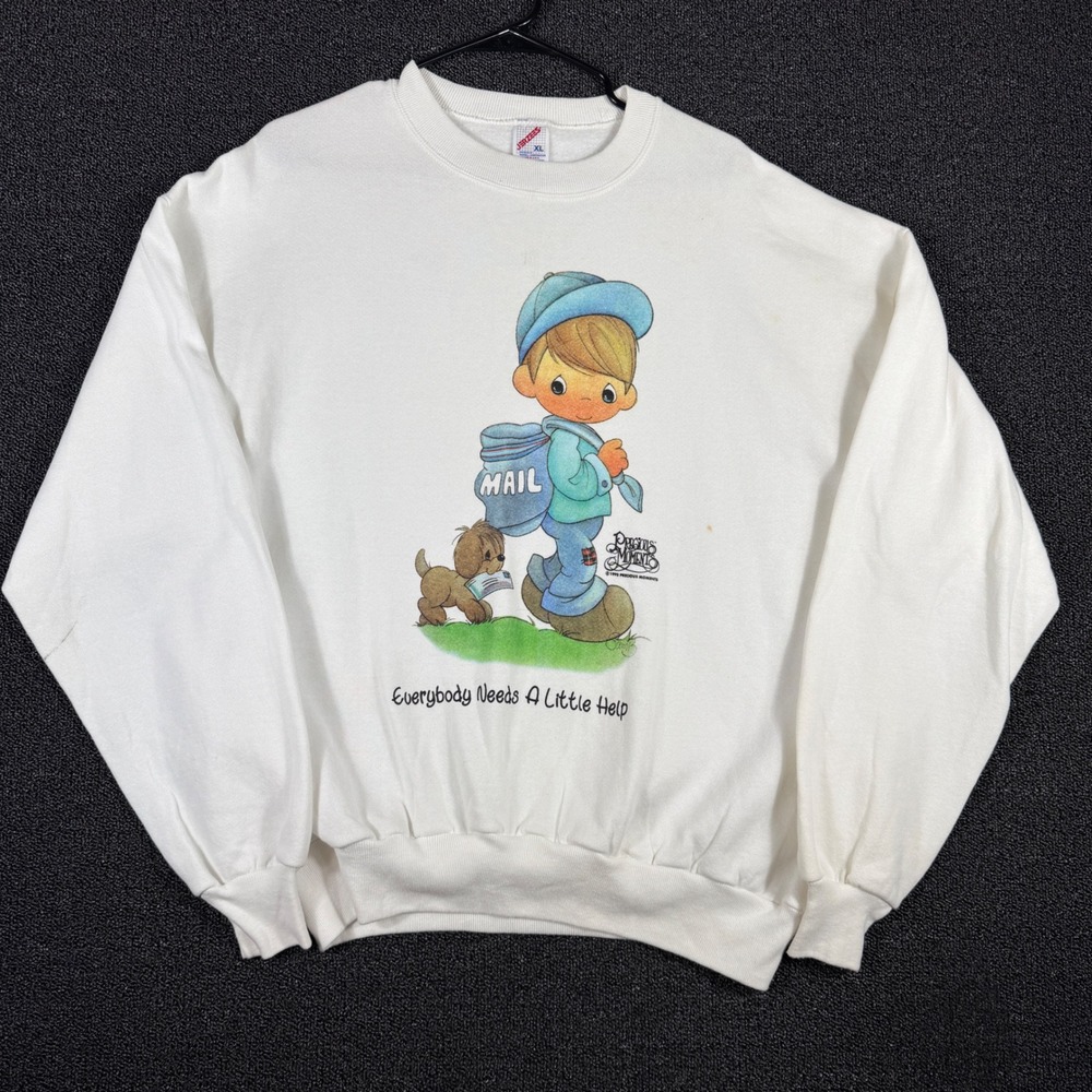 Vintage 1995 Precious Moments Jerzees Crewneck Sweatshirt XL White 90s USA Made